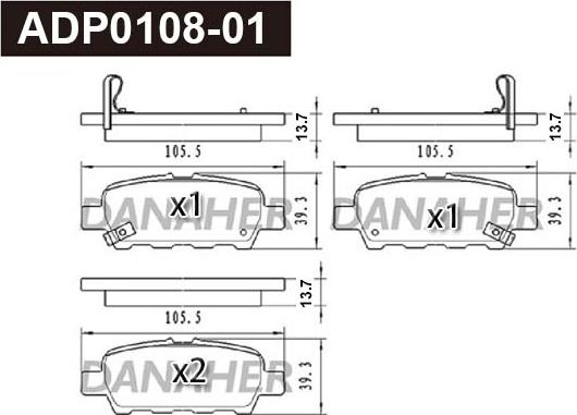 Danaher ADP0108-01 - Kit pastiglie freno, Freno a disco autozon.pro