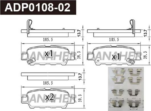 Danaher ADP0108-02 - Kit pastiglie freno, Freno a disco autozon.pro