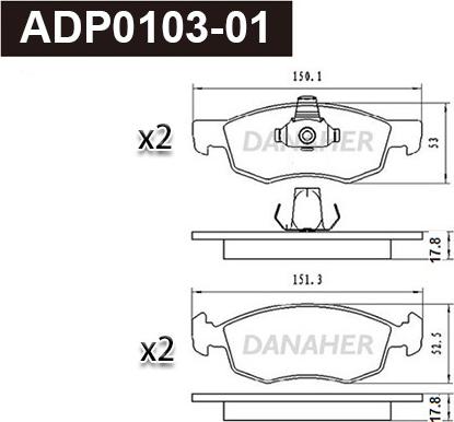 Danaher ADP0103-01 - Kit pastiglie freno, Freno a disco autozon.pro