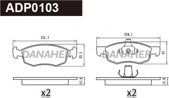 Danaher ADP0103 - Kit pastiglie freno, Freno a disco autozon.pro