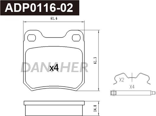 Danaher ADP0116-02 - Kit pastiglie freno, Freno a disco autozon.pro