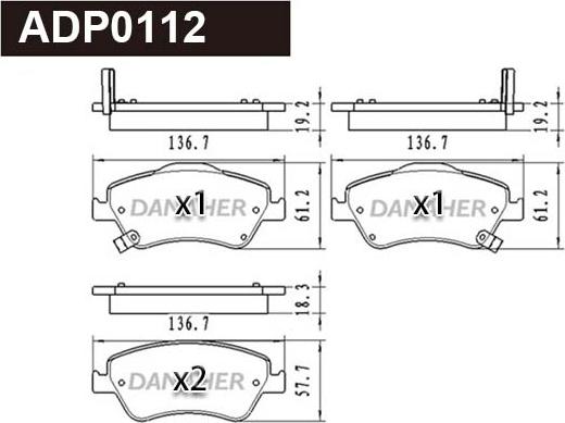 Danaher ADP0112 - Kit pastiglie freno, Freno a disco autozon.pro