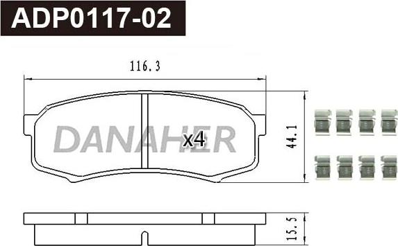 Danaher ADP0117-02 - Kit pastiglie freno, Freno a disco autozon.pro