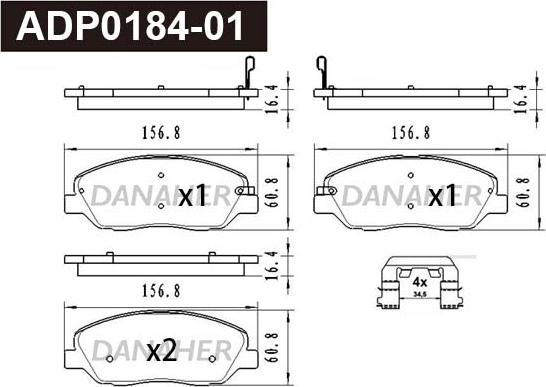 Danaher ADP0184-01 - Kit pastiglie freno, Freno a disco autozon.pro