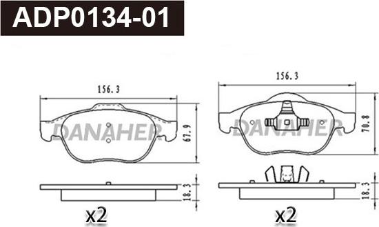 Danaher ADP0134-01 - Kit pastiglie freno, Freno a disco autozon.pro