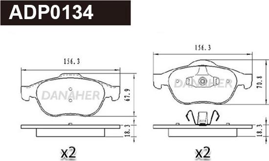 Danaher ADP0134 - Kit pastiglie freno, Freno a disco autozon.pro