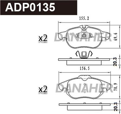 Danaher ADP0135 - Kit pastiglie freno, Freno a disco autozon.pro