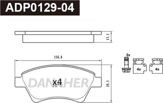 Danaher ADP0129-04 - Kit pastiglie freno, Freno a disco autozon.pro