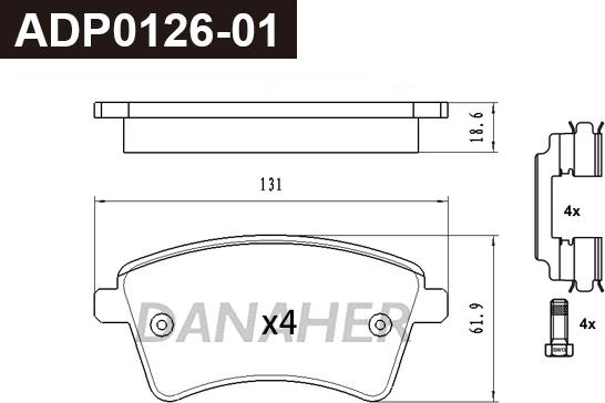 Danaher ADP0126-01 - Kit pastiglie freno, Freno a disco autozon.pro