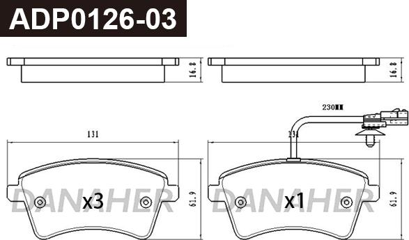 Danaher ADP0126-03 - Kit pastiglie freno, Freno a disco autozon.pro