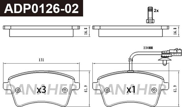 Danaher ADP0126-02 - Kit pastiglie freno, Freno a disco autozon.pro