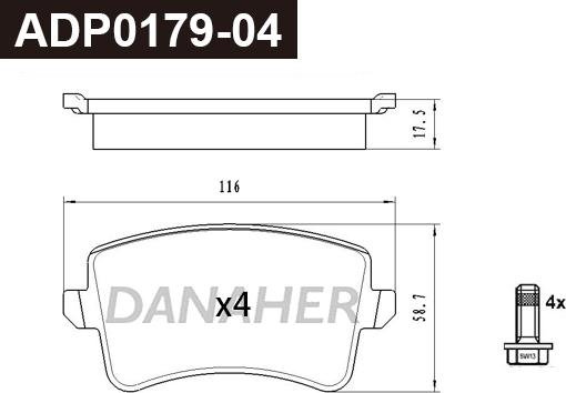 Danaher ADP0179-04 - Kit pastiglie freno, Freno a disco autozon.pro