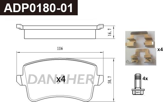 Danaher ADP0179-01 - Kit pastiglie freno, Freno a disco autozon.pro