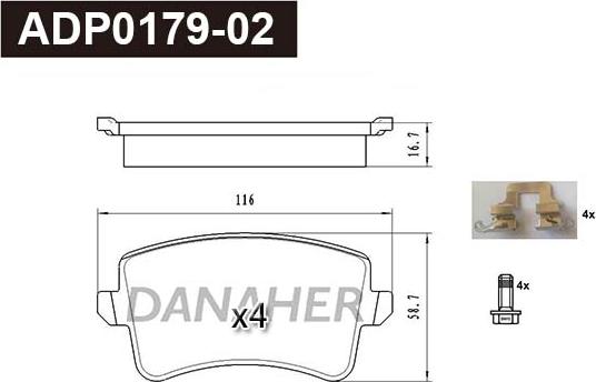 Danaher ADP0179-02 - Kit pastiglie freno, Freno a disco autozon.pro