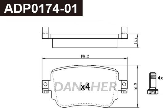 Danaher ADP0174-01 - Kit pastiglie freno, Freno a disco autozon.pro