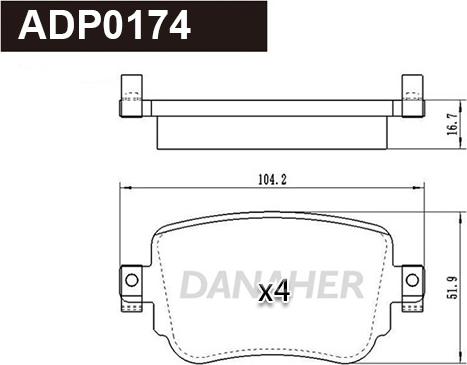 Danaher ADP0174 - Kit pastiglie freno, Freno a disco autozon.pro