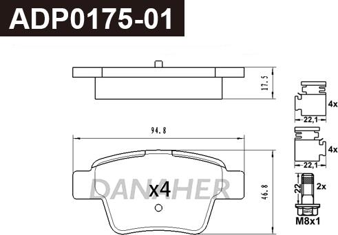 Danaher ADP0175-01 - Kit pastiglie freno, Freno a disco autozon.pro