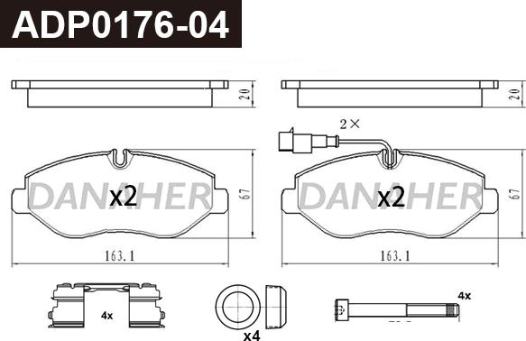 Danaher ADP0176-04 - Kit pastiglie freno, Freno a disco autozon.pro