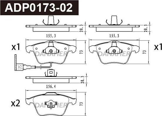 Danaher ADP0173-02 - Kit pastiglie freno, Freno a disco autozon.pro