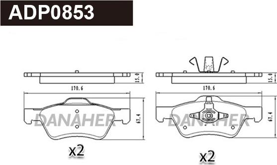 Danaher ADP0853 - Kit pastiglie freno, Freno a disco autozon.pro