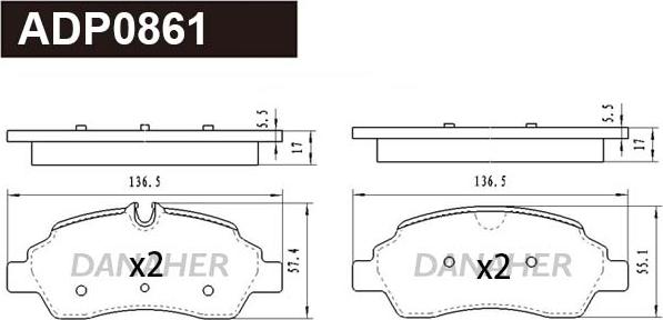 Danaher ADP0861 - Kit pastiglie freno, Freno a disco autozon.pro