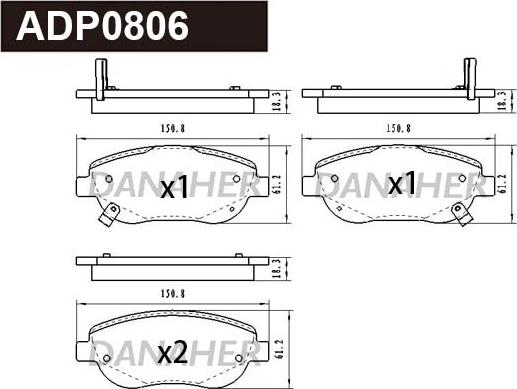 Danaher ADP0806 - Kit pastiglie freno, Freno a disco autozon.pro