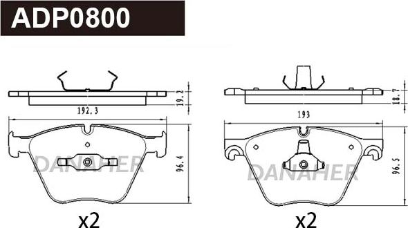 Danaher ADP0800 - Kit pastiglie freno, Freno a disco autozon.pro