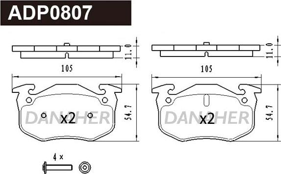 Danaher ADP0807 - Kit pastiglie freno, Freno a disco autozon.pro