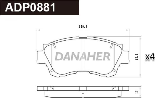 Danaher ADP0881 - Kit pastiglie freno, Freno a disco autozon.pro