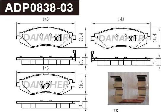 Danaher ADP0838-03 - Kit pastiglie freno, Freno a disco autozon.pro