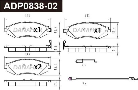 Danaher ADP0838-02 - Kit pastiglie freno, Freno a disco autozon.pro