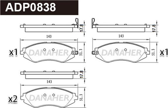 Danaher ADP0838 - Kit pastiglie freno, Freno a disco autozon.pro