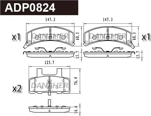 Danaher ADP0824 - Kit pastiglie freno, Freno a disco autozon.pro