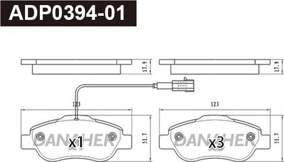 Danaher ADP0394-01 - Kit pastiglie freno, Freno a disco autozon.pro