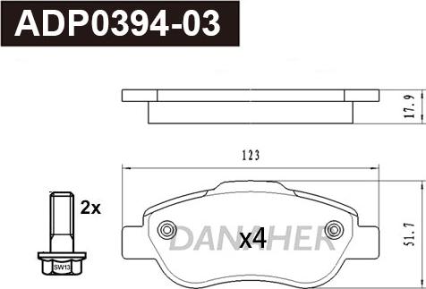 Danaher ADP0394-03 - Kit pastiglie freno, Freno a disco autozon.pro