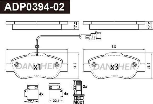 Danaher ADP0394-02 - Kit pastiglie freno, Freno a disco autozon.pro