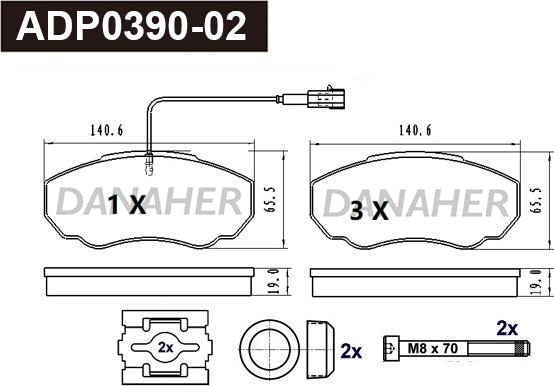 Danaher ADP0390-02 - Kit pastiglie freno, Freno a disco autozon.pro