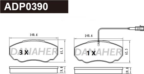 Danaher ADP0390 - Kit pastiglie freno, Freno a disco autozon.pro