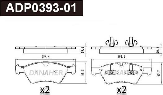 Danaher ADP0393-01 - Kit pastiglie freno, Freno a disco autozon.pro