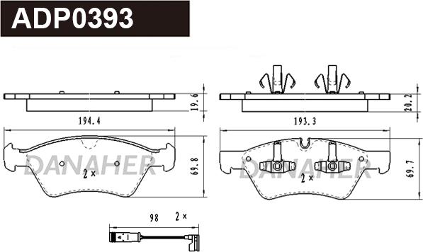 Danaher ADP0393 - Kit pastiglie freno, Freno a disco autozon.pro