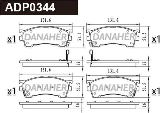 Danaher ADP0344 - Kit pastiglie freno, Freno a disco autozon.pro