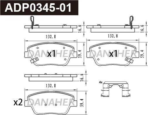 Danaher ADP0345-01 - Kit pastiglie freno, Freno a disco autozon.pro