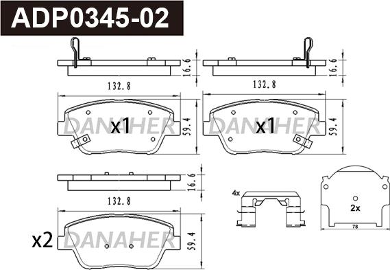 Danaher ADP0345-02 - Kit pastiglie freno, Freno a disco autozon.pro