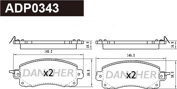 Danaher ADP0343 - Kit pastiglie freno, Freno a disco autozon.pro