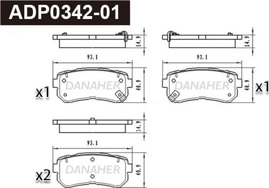 Danaher ADP0342-01 - Kit pastiglie freno, Freno a disco autozon.pro