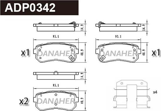 Danaher ADP0342 - Kit pastiglie freno, Freno a disco autozon.pro