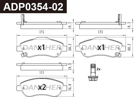 Danaher ADP0354-02 - Kit pastiglie freno, Freno a disco autozon.pro