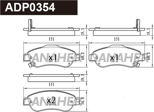 Danaher ADP0354 - Kit pastiglie freno, Freno a disco autozon.pro