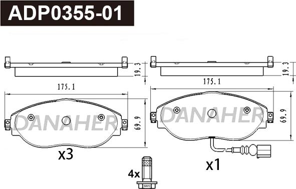 Danaher ADP0355-01 - Kit pastiglie freno, Freno a disco autozon.pro