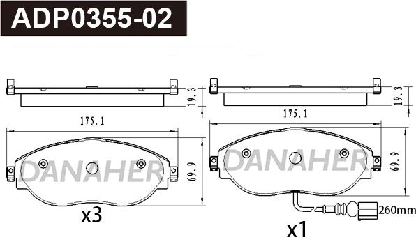 Danaher ADP0355-02 - Kit pastiglie freno, Freno a disco autozon.pro